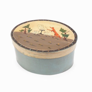 Vintage handgeschilderde papier-maché Shaker-stijl doos Fox-dirigent