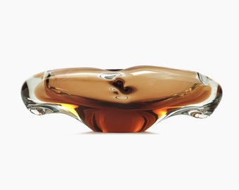 Murano Style Glass Vase Czechoslovakia Elongated Oval Shape Mid Century Modern