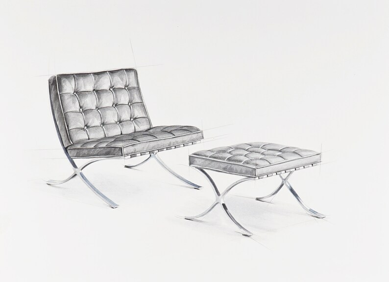 May include: A black leather armchair and ottoman with a tufted design and a chrome frame.