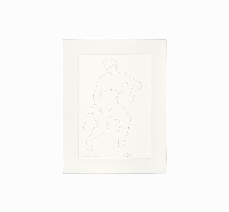 Leon Arnold Muller Line Drawing on Paper Nude Woman Henri Matisse Style image 1