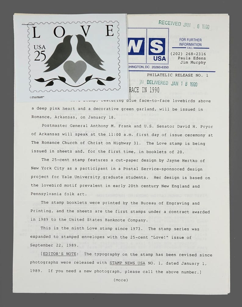 Set of 20 1990 25c Love Birds Postage Stamps Red Heart Blue Etsy
