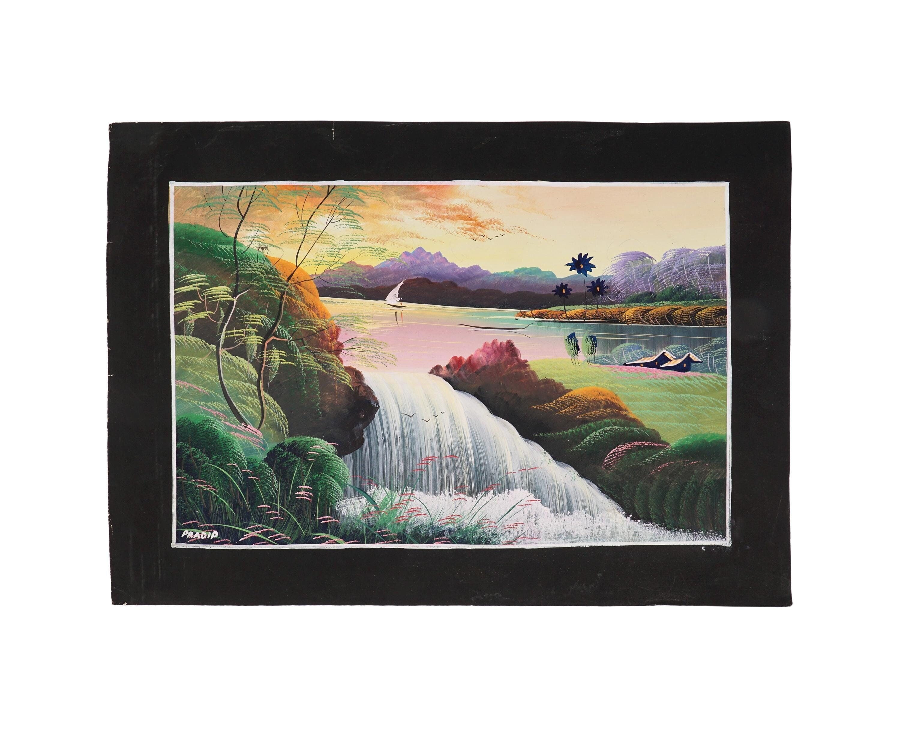 プラディップ アクリル画 紙に描いたインドの風景 ヴィンテージ - Etsy