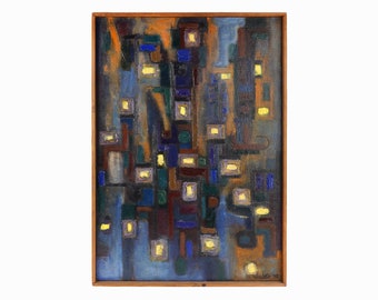 1975 Walter Myers Abstract Oil Painting on Canvas Mid Century Modern