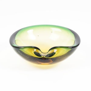 Murano Sommerso Glass Bowl Italy Green Amber Small image 2