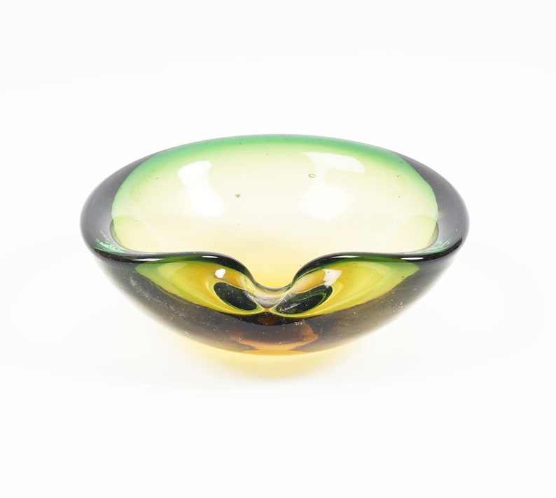 Murano Sommerso Glass Bowl Italy Green Amber Small image 2