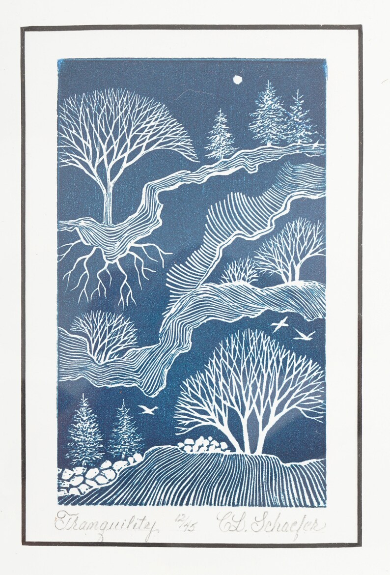 Charlotte Laurine Schaefer Woodcut Print on Paper Tranquility image 3