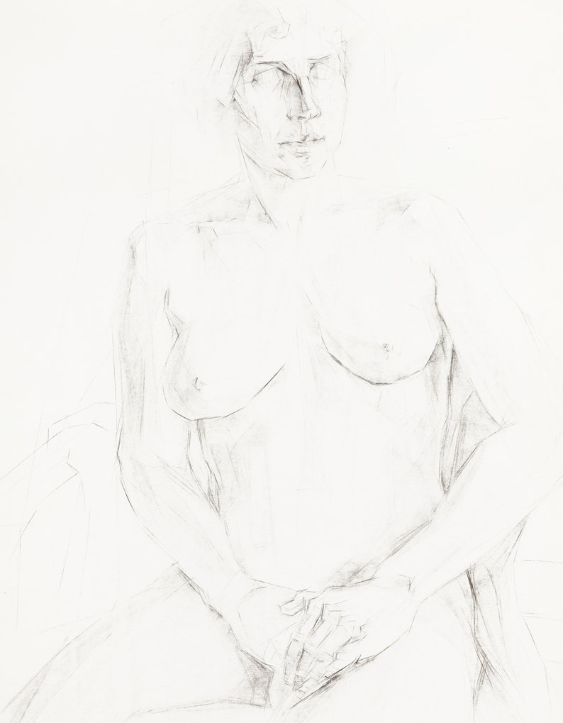 1985 Nude Figure Cubist Drawing on Paper Vintage image 3