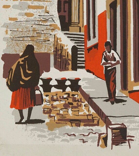 Mark Coomer Serigraph Street Vendor Hawker Street Scene Print 