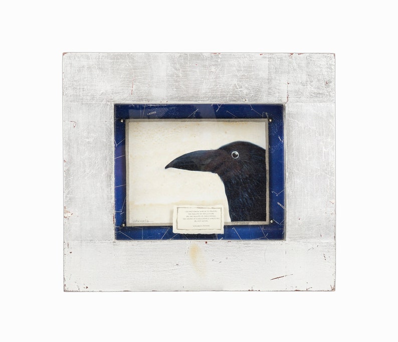Mixed Media Wall Sculpture Black Crow Oil Painting Stars image 1