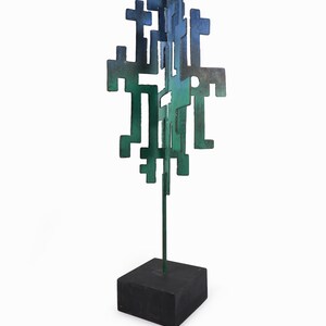 Brutalist Metal Sculpture Abstract Geometric Mid Century image 5