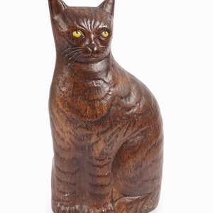 Vintage Ceramic Cat Figurine Brown Yellow Eyes image 4