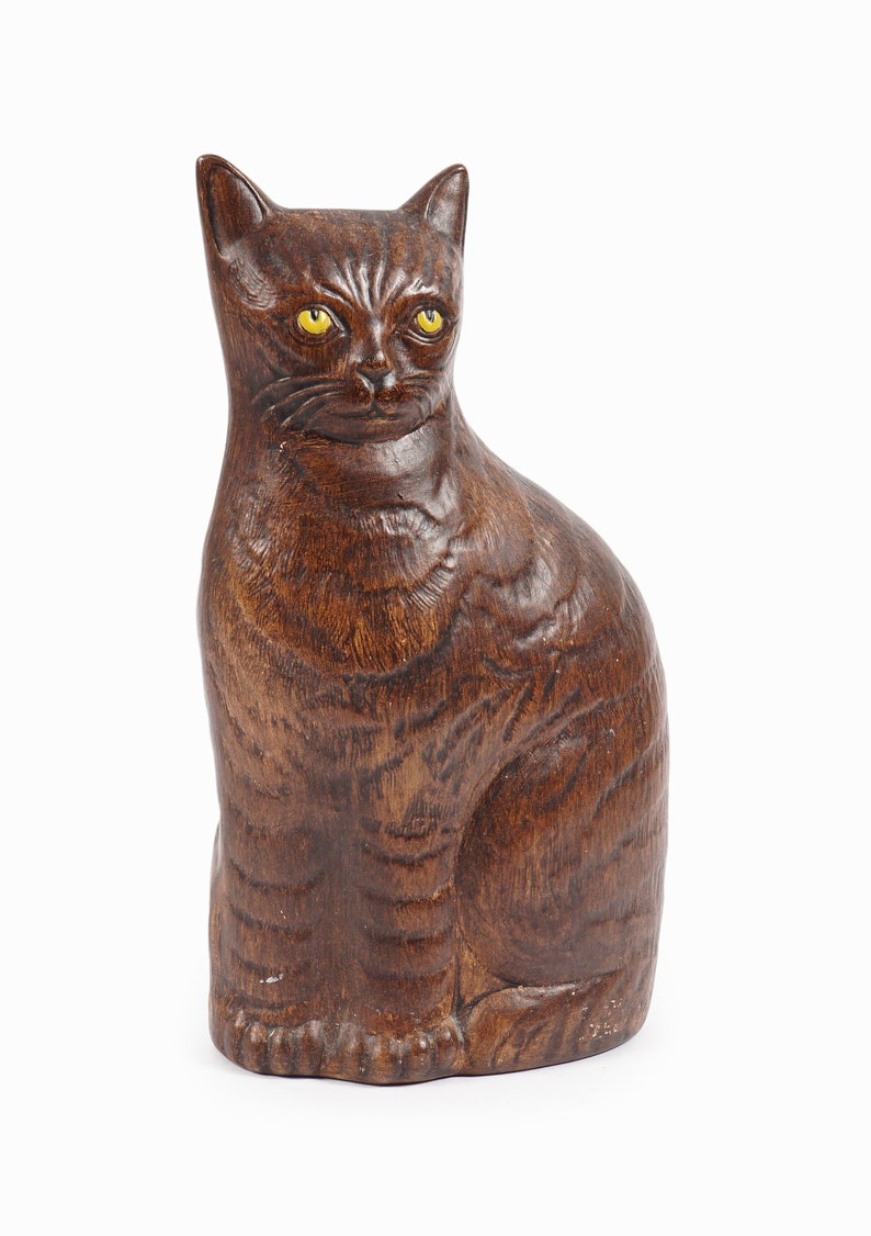 Vintage Ceramic Cat Figurine Brown Yellow Eyes image 4