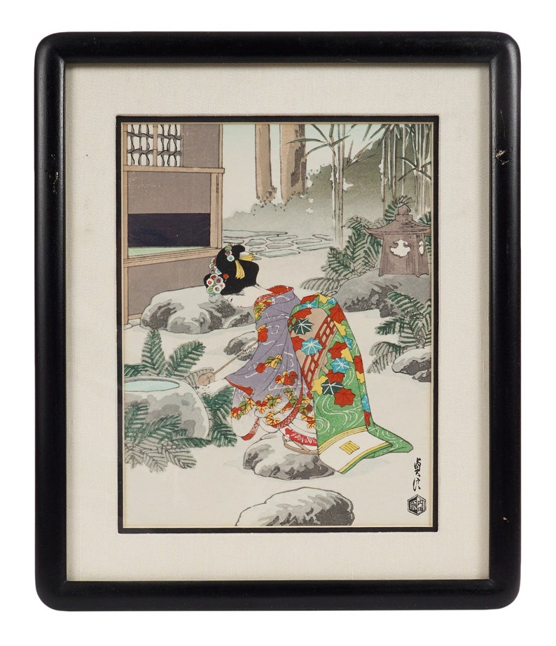 Sadanobu Hasegawa Woodblock Print Japan Maiko Girl, washing hand image 2