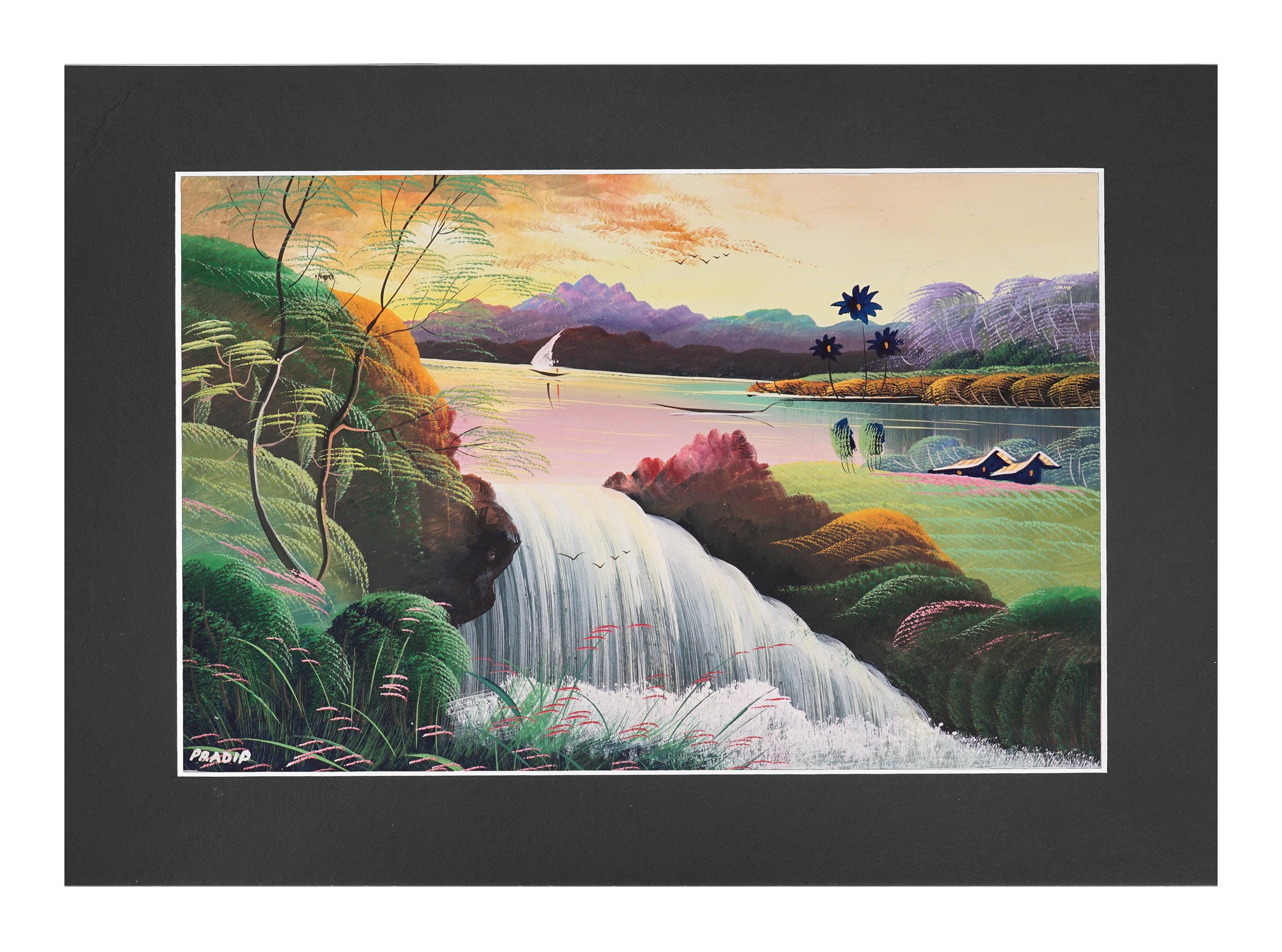 プラディップ アクリル画 紙に描いたインドの風景 ヴィンテージ - Etsy
