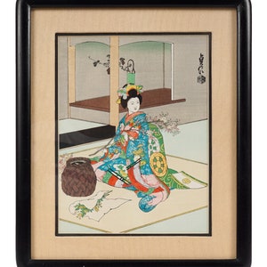 Sadanobu Hasegawa Woodblock Print Japan Maiko Girl, doing Flower Arrangement image 2