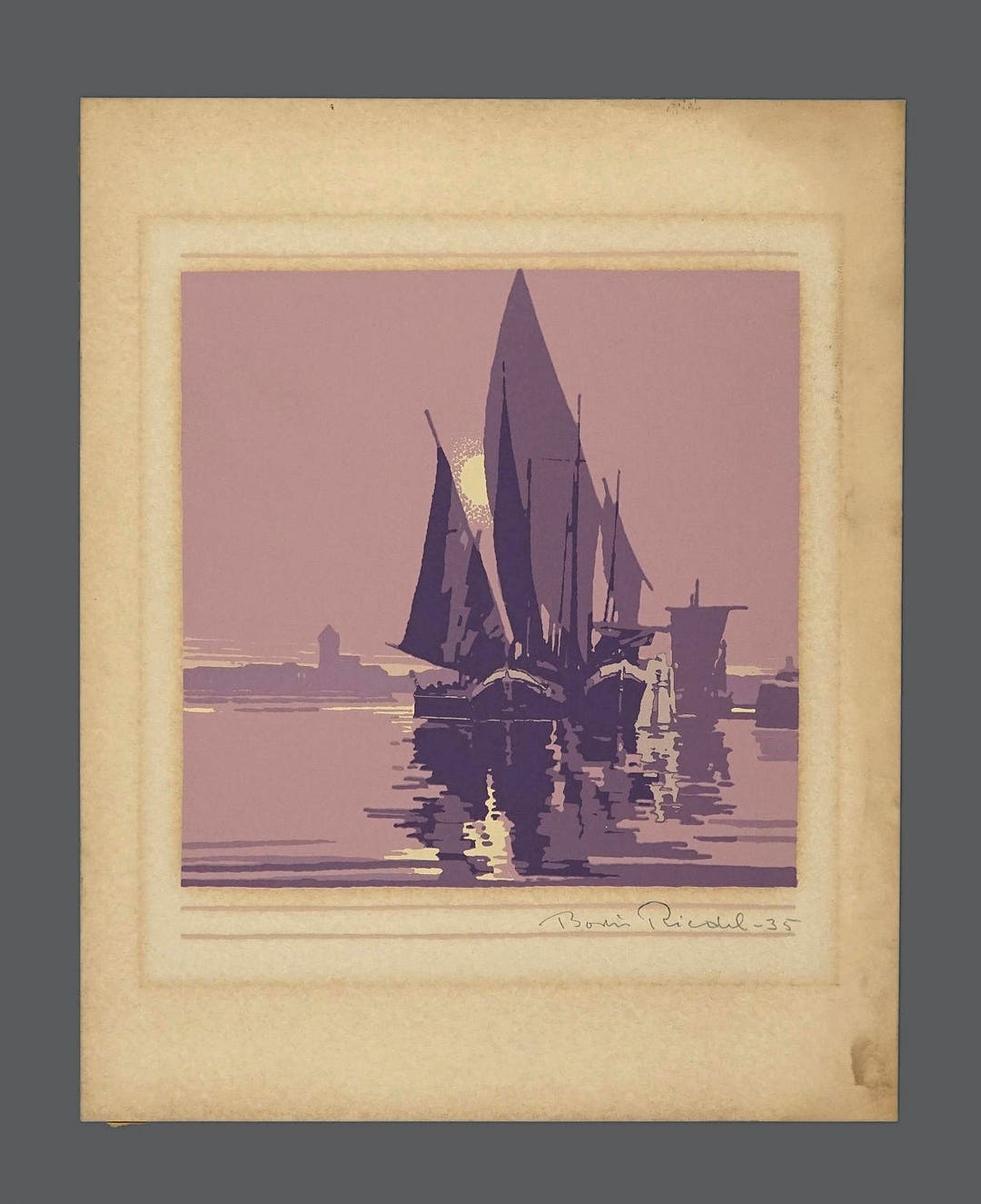 Vintage Boris Riedel Serigraph Sailing Boats Early 20th Century Art ...