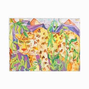 Jeanne Davidson Acrylic Painting on Canvas Leopard Wild Animal Vintage