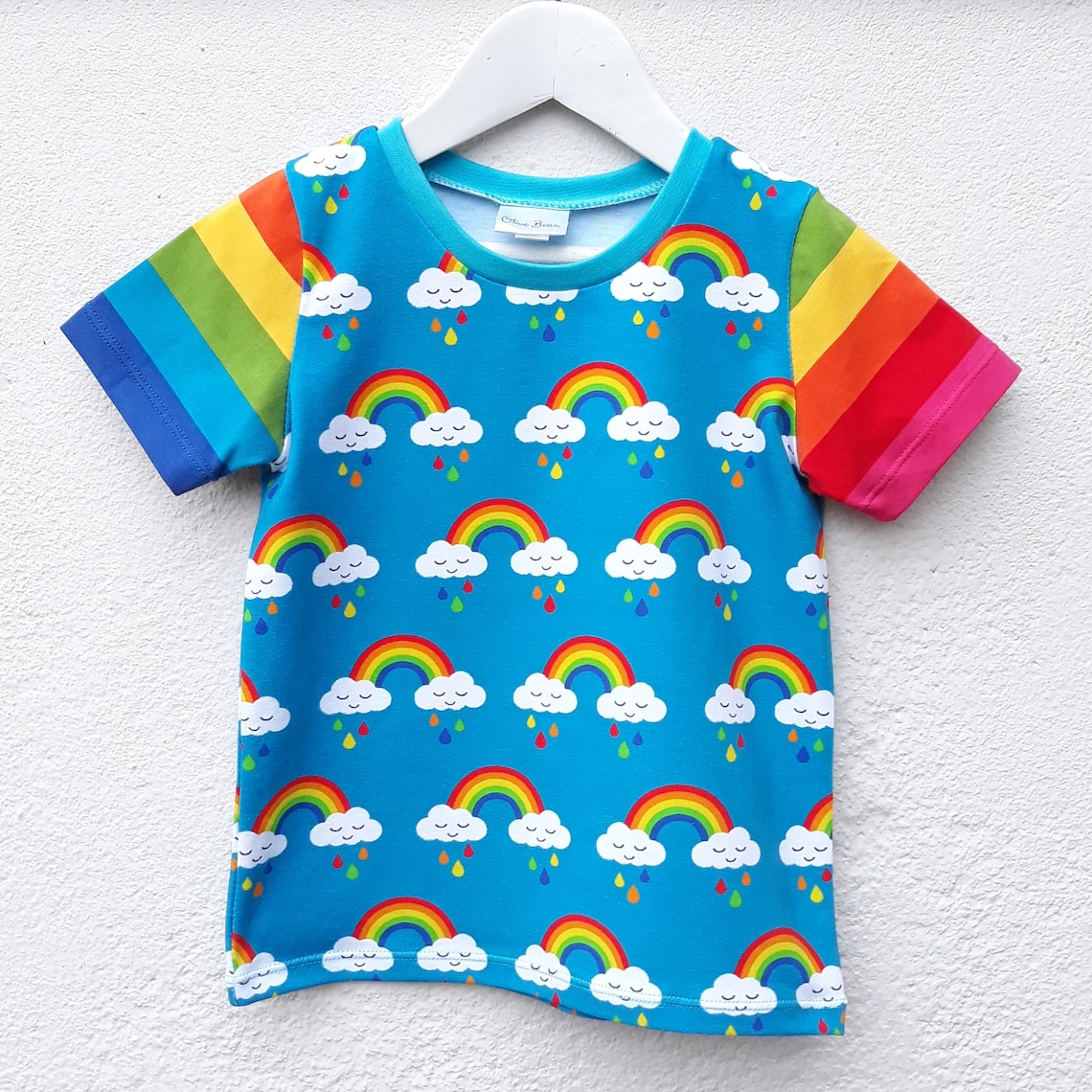 Regenbogen T-Shirt Handgemachtes Kinder T-Shirt Blaues | Etsy