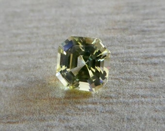 Sparkling Old Antique Asscher Cut Fancy Light Yellow Sapphire 7.1 millimeters 2+ carats