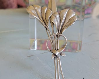 1940s Vintage CORO Sterling Silver Double Calla Lily Bouquet Brooch