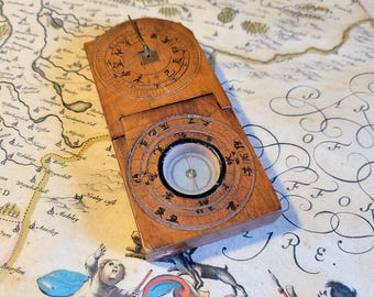 Antique Chinese Pocket Sundial & Compass Signed Fang Xiushui Workshop