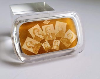 Antique Clear Glass Photo Paperweight - Classical Composers