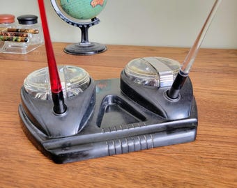 Vintage Esterbrook No. 427 Double Dip-Less Desk Set with Matched Pair UK 5568 Nibs