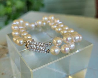 Vintage MAJORICA Double Strand Pearl Bracelet with UTIKA Sterling Clasp