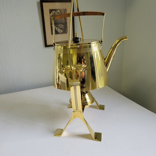 RARE Antique WMF Secessionist Brass Tilting Teapot with Burner