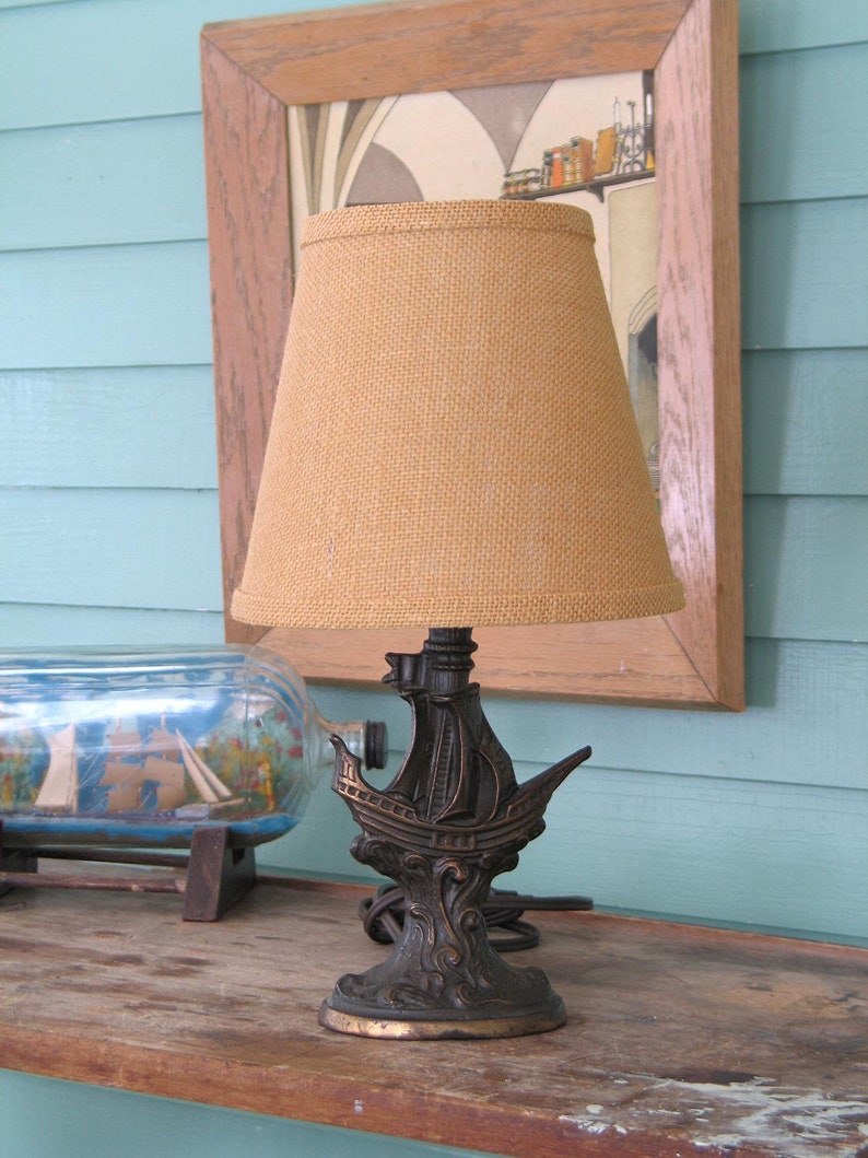 Vintage Cast Brass Pirate Ship Desk Lamp