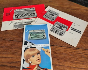 Vintage Hermes 3000 Typewriter Ephemera Lot | User Manuals, Sales Brochure