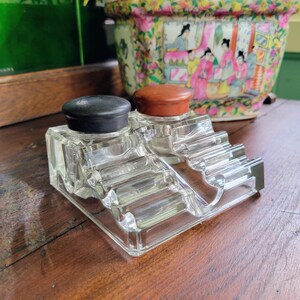 Antique Frank A. Weeks Paragon No. 1256 Double Glass Inkwell