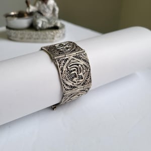 Vintage Egyptian 800 Silver Filigree Panel Bracelet