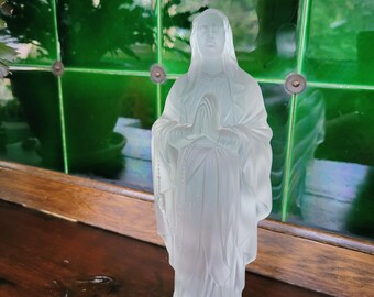 Vintage Czech Desná Frosted Crystal Virgin Mary Statue