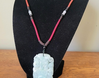 Chinese Carved Jadeite Ruyi Sceptre and Coin Pendant Necklace