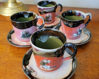 Rare Antique Sumida Gawa Cups and Saucers - Set of 4