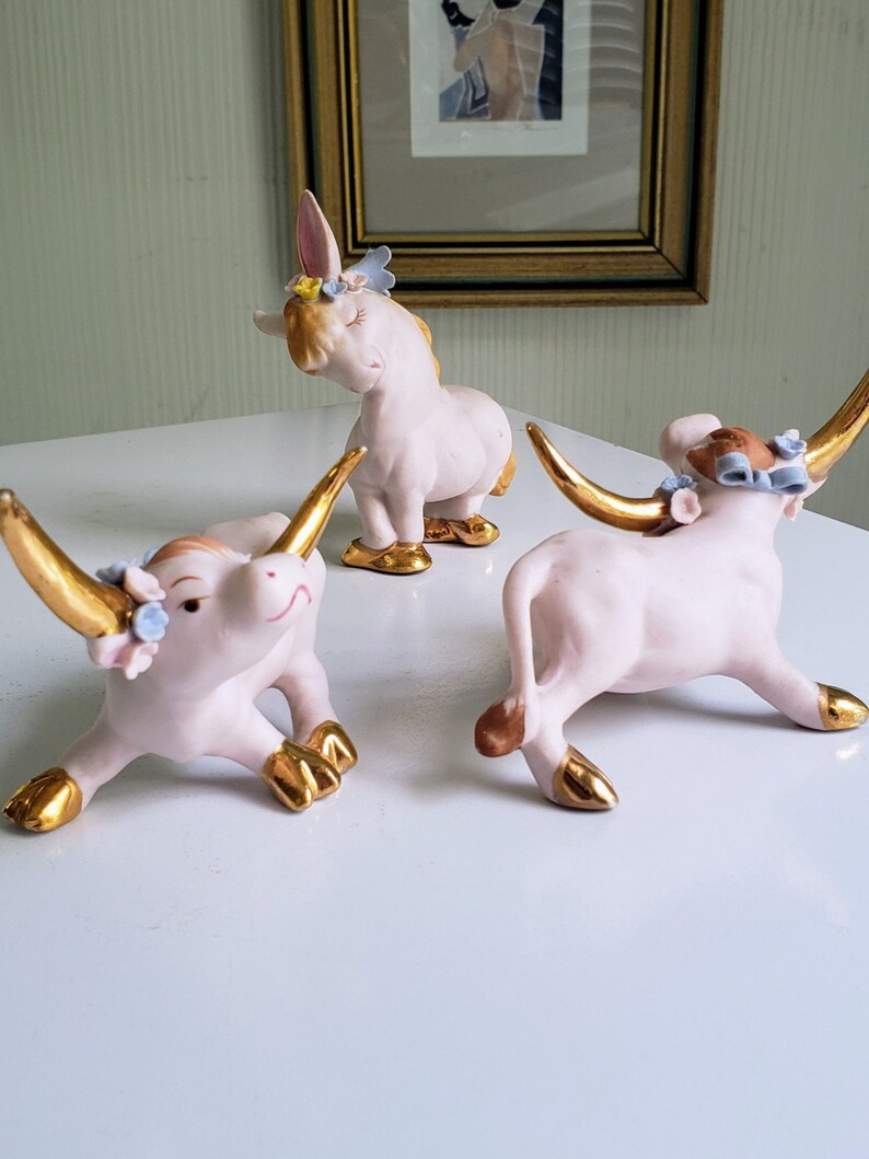 Vintage Hagen Renaker Pink Bisque Animal Figurines Set of 3 Etsy
