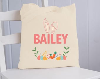 Personalized Easter Bunny Canvas Tote | Custom Kids Easter Basket