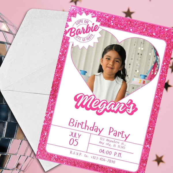 Barbie Birthday Invitation with Photo, Barbie Digital Birthday Invitation with Photo, Downloadable Invitation, Photo Invitation