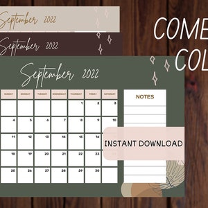 Calendario settembre 2022 modificabile, bella estetica autunnale autunnale, pianificatore di calendario modificabile stampabile, download istantaneo