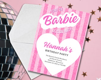 Faire-part d'anniversaire Barbie, faire-part d'anniversaire numérique Barbie, faire-part à télécharger