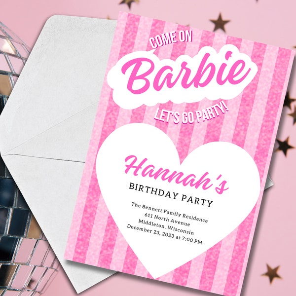 Barbie Birthday Invitation, Barbie Digital Birthday Invitation, Downloadable Invitation