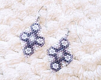 Diamond shape Lavender flower dangle earrings