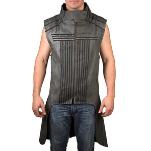 Cyber Warlock Tailcoat ~ Mishu ~ Steampunk Sleeveless Tailcoat , Wasteland Clothing , Denim Tailcoat , Industrial Goth