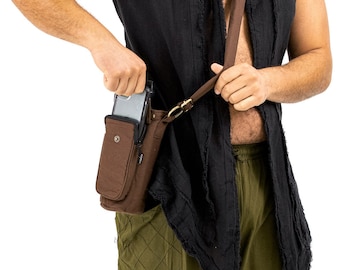 Canvas Water Bottle Holder: Festival Sling Bag with Zipper Pocket