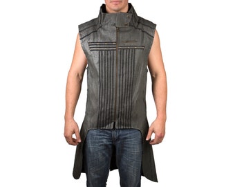 Cyber Warlock Tailcoat ~ Mishu ~ Steampunk Sleeveless Tailcoat , Wasteland Clothing , Denim Tailcoat , Industrial Goth