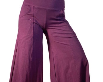 Boho Palazzo Pants: Stretchy Cotton Wide Leg Pocket Pants