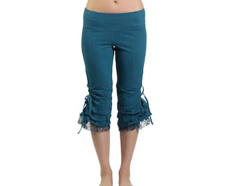 Lace Ruffle Capri ~ Mishu ~ Dance capri, Yoga pant, Petal pusher, Clam digger, Bloomer, Cropped pant, Festival clothing