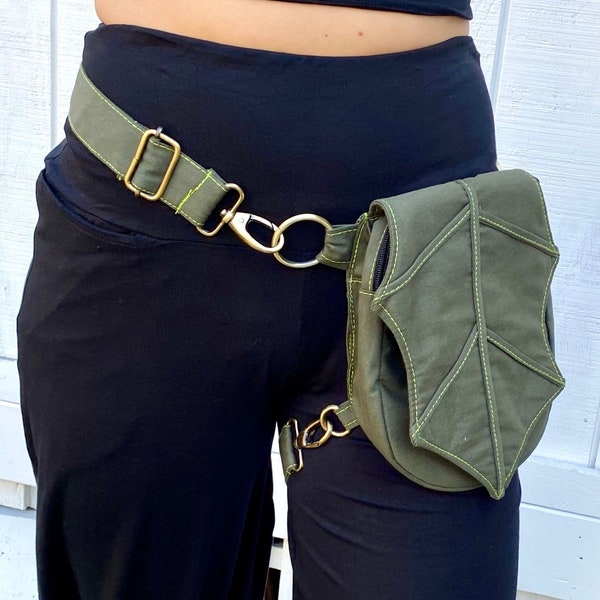 Leif Belt ~ Mishu ~ Utility belt , Leaf purse , Leg bag , Pocket belt , Elven bag , Festival belt