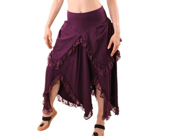 Lace Trim Stretchy Cotton Skirt: Witchy Festival Clothing